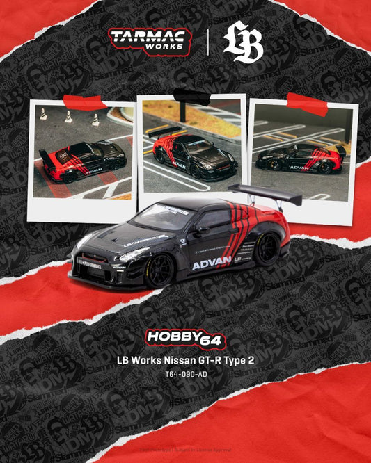 Tarmac Works 1:64 2026 Nissan GT-R (R35) LB Works Type 2 *ADVAN* Black/Red