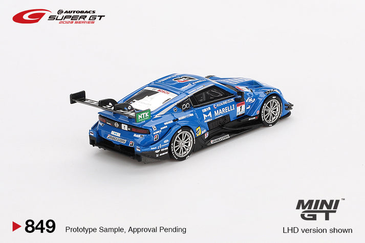 Mini GT 1:64 Nissan Z GT500 #1 MARELLI IMPUL Z TEAM IMPUL 2023 SUPER GT SERIES (MGT00849-BL) Blister Packaging