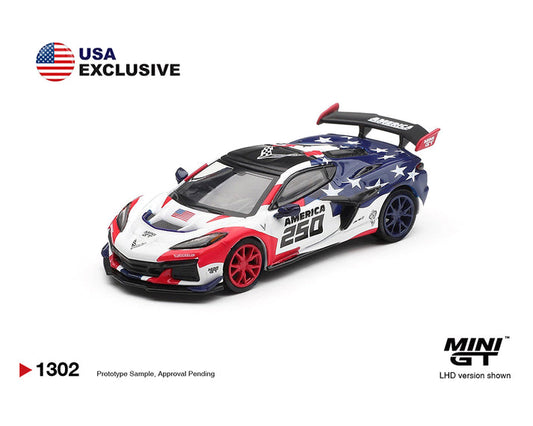 Mini GT 1:64 Chevrolet Corvette ZR1 AMERICA 250 USA EXCLUSIVE (LHD) Blister Packaging #1302
