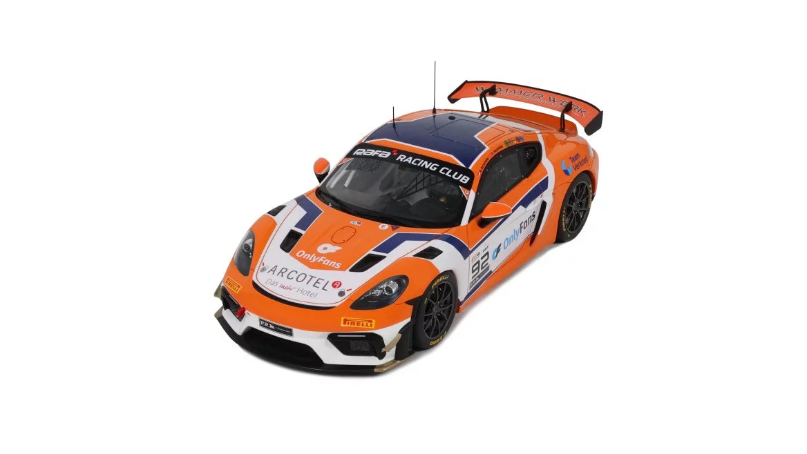 Ottomobile 1:18 2024 Porsche 718 Cayman GT4 RS Clubsport #92 E.Hayerdahl/N.Maloy GT4 European Series *Resin Series* Orange/White OT1235