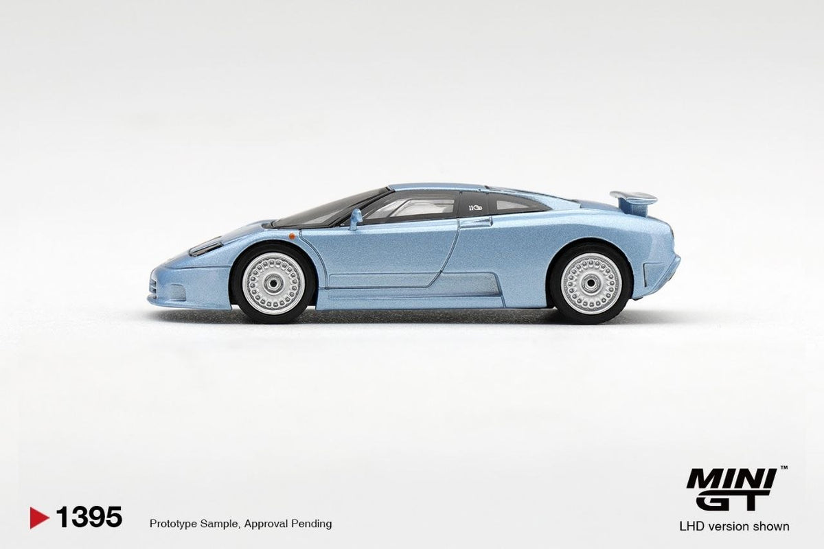 Mini GT 1:64 Bugatti EB110 GT Azzurro Metallizzato Mondial de l'Automobile 1992 #1395