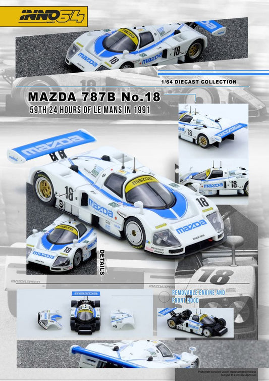 Inno64 1991 Mazda 787B #18 59th 24 Hours Le Mans White/Blue