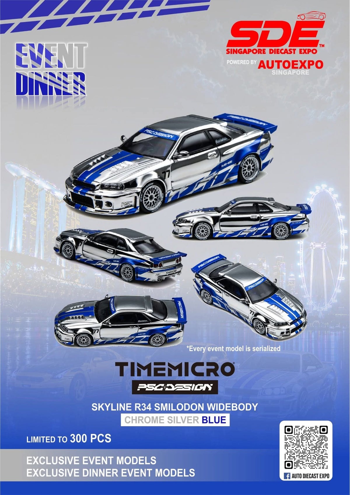 Time Micro x PSC Design 1:64 Skyline R34 Smilodon Widebody Silver Blue Singapore Diecast Expo Event *Dinner Party Exclusive*