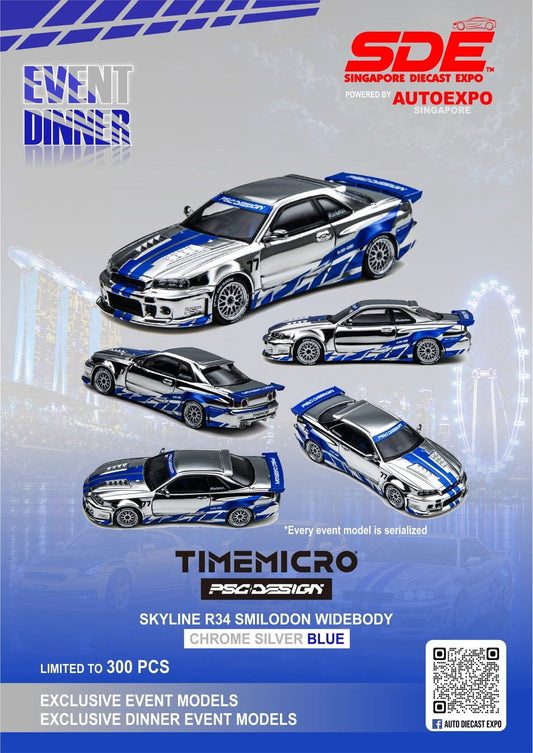 Time Micro x PSC Design 1:64 Skyline R34 Smilodon Widebody Silver Blue Singapore Diecast Expo Event *Dinner Party Exclusive*