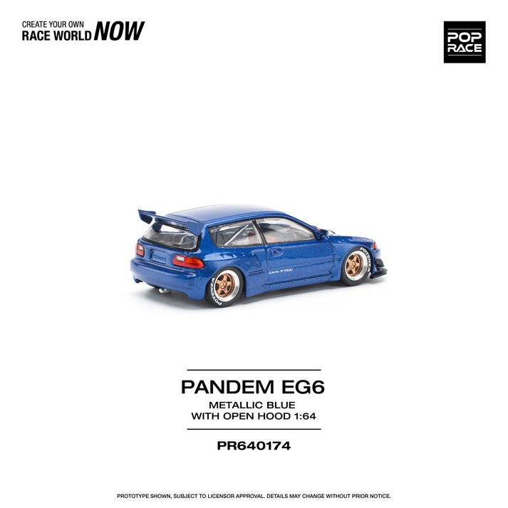 Pop Race 1:64 Pandem Civic EG6 Metallic Blue WITH Opening Bonnet PR640174