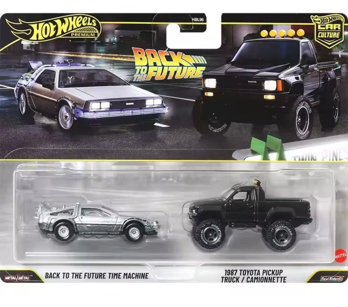 Hot Wheels 1:64 2 Pack Back to the Future Time Machine & 1987 Toyota Pickup Truck Premium Car Culture Twin Pack
