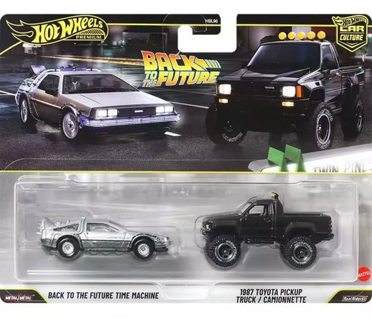 Hot Wheels 1:64 2 Pack Back to the Future Time Machine & 1987 Toyota Pickup Truck Premium Car Culture Twin Pack