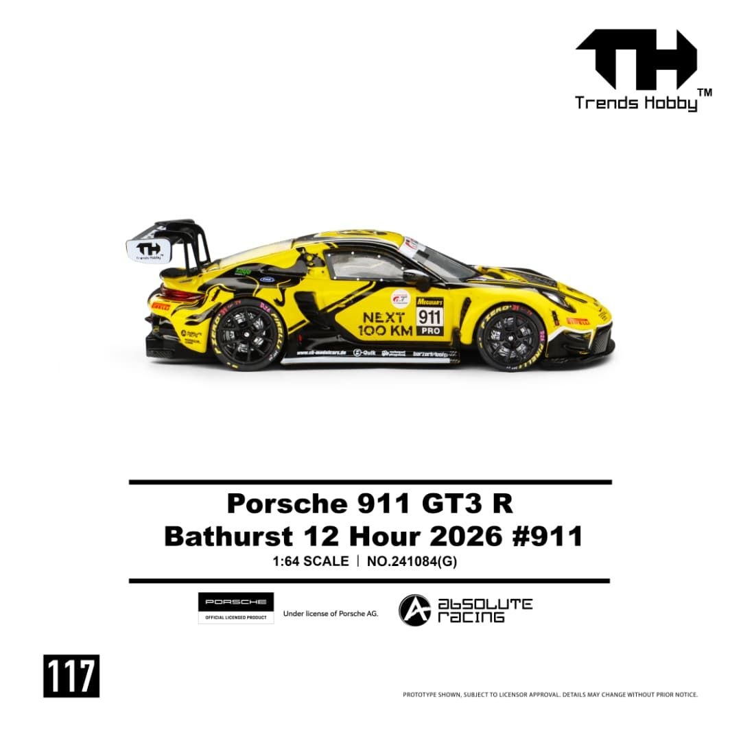 Trends Hobby 1:64 2026 Porsche 911 GT3 R-Bathurst 12 Hour #911 Yellow/Black