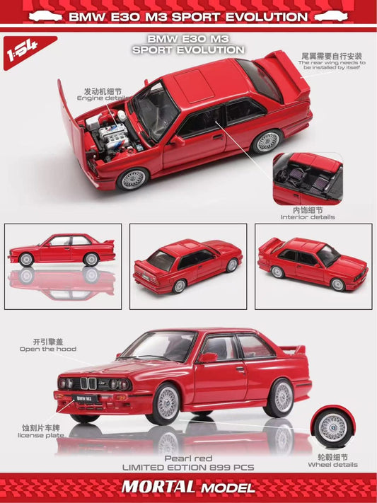 Mortal Model 1:64 Diecast BMW E30 M3 Sedan Sport Evolution Pearl Red