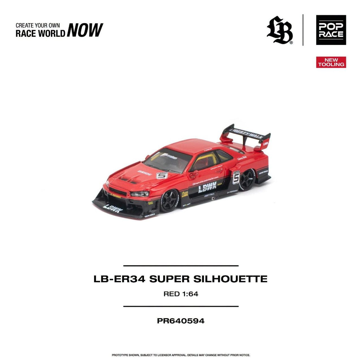 Pop Race 1:64 LB-ER34 Super Silhouette Red *New Tooling* PR640594