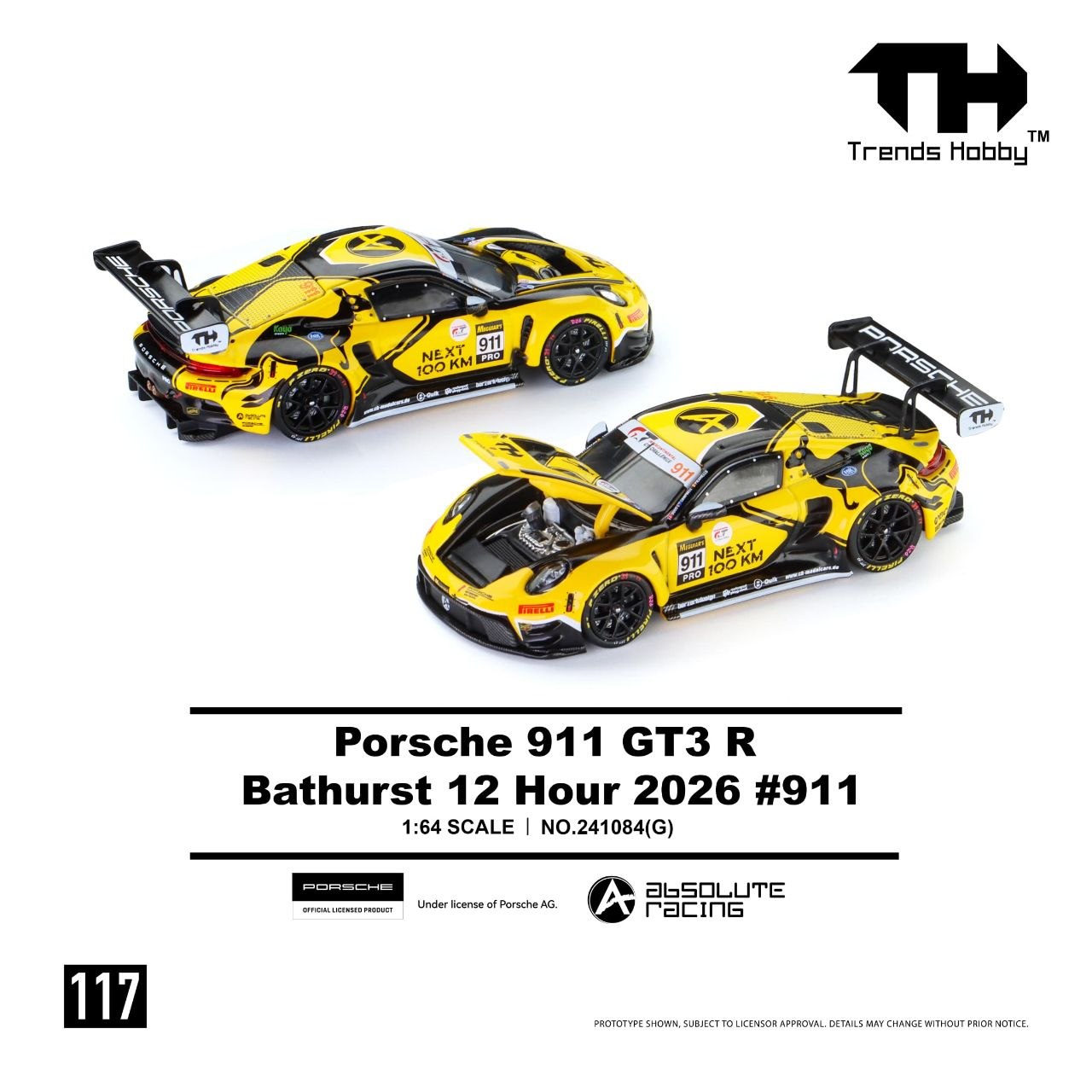 Trends Hobby 1:64 2026 Porsche 911 GT3 R-Bathurst 12 Hour #911 Yellow/Black