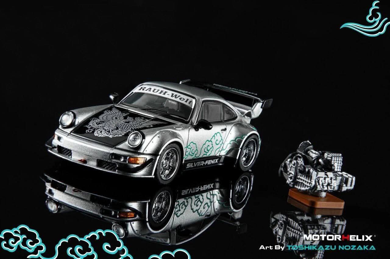 MotorHelix 1:64 RWB 964 *SILVER-FENIX* Silver (1990) Silver-Fenix Electroplated with 964 Air-Cooled Independent Engine (Magnetic) 2026 The Cool Car Show