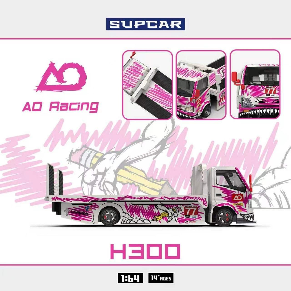 Supcar 1:64 Diecast H300 Tow Truck
White/Pink Livery