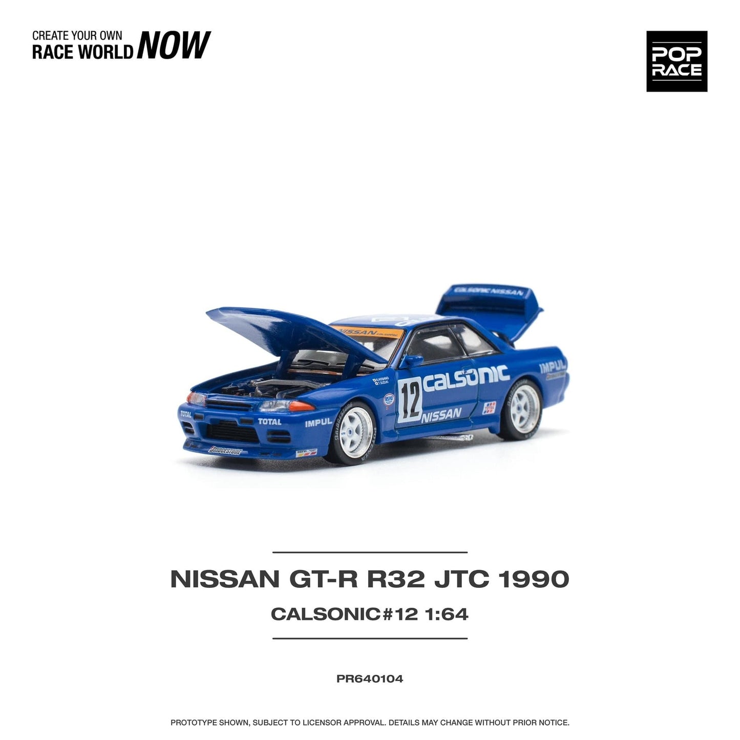 Pop Race 1:64 Nissan GT-R R32 JTC 1990 Calsonic No.12 PR640104