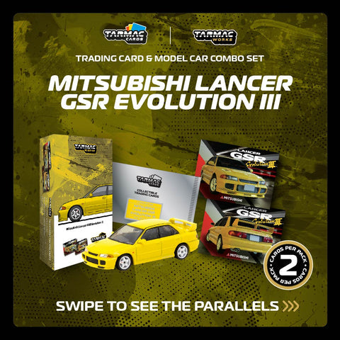Tarmac Works 1:64 Mitsubishi Lancer GSR Evolution III Yellow with Tarmac Cards - GLOBAL64