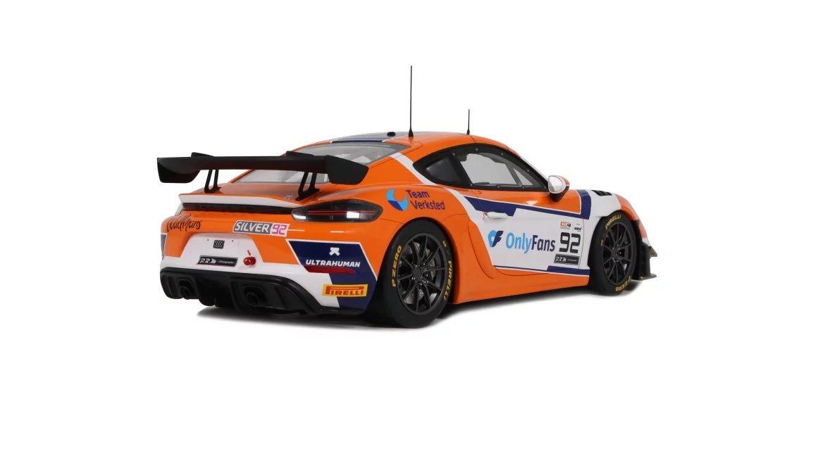 Ottomobile 1:18 2024 Porsche 718 Cayman GT4 RS Clubsport #92 E.Hayerdahl/N.Maloy GT4 European Series *Resin Series* Orange/White OT1235