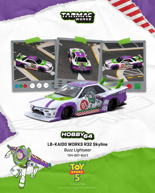 Tarmac Works 1:64 LB-KAIDO WORKS Nissan R32 Skyline Buzz Lightyear White/Purple/Green