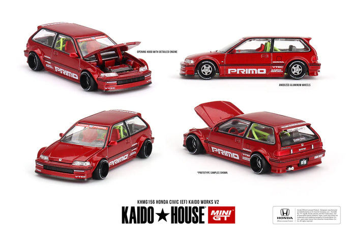 Kaido House x Mini Gt 1:64 1987 HONDA CIVIC (EF) KAIDO WORKS V2 Red