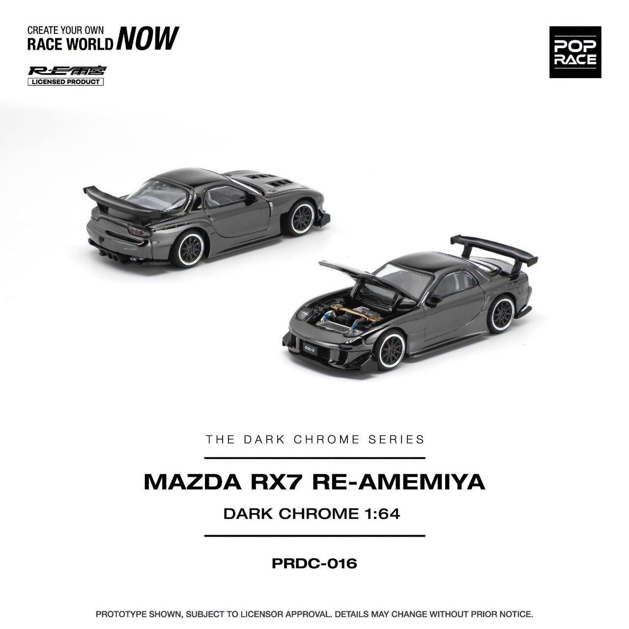 Pop Race 1:64 Mazda RX-7 RE-AMEMIYA Dark Chrome PRDC016