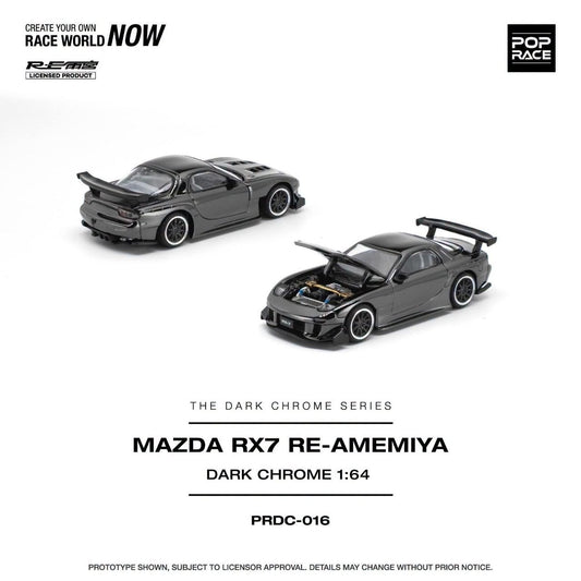 Pop Race 1:64 Mazda RX-7 RE-AMEMIYA Dark Chrome PRDC016