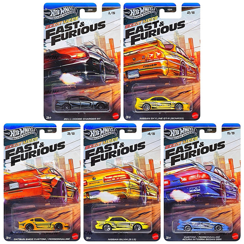 Hot Wheels 1:64 Silver Series Fast & Furious Boost Mode Full Set of X5 Cars
