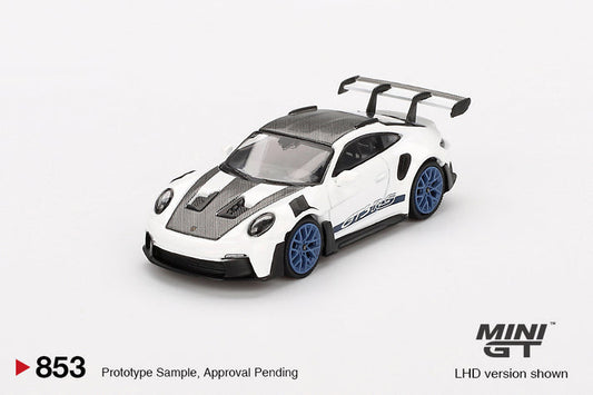 Mini GT 1:64 Porsche 911 (992) GT3 RS Weissach Package White with Indigo Blue #853