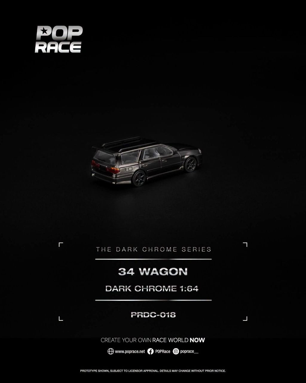Pop Race 1:64 R34 Wagon Dark Chrome PRDC018
