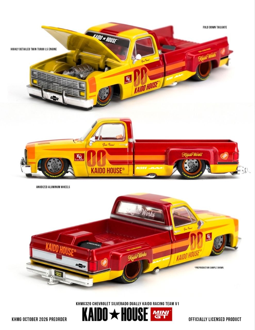 Kaido House x Mini GT 1:64 Chevrolet Silverado Dually Kaido Racing Team V1 #320