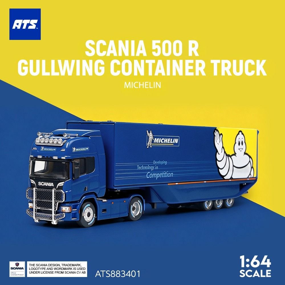 ATS 1:64 Diecast Model Scania 500 R Gullwing Container Truck
Michelin Livery (ATS883401)