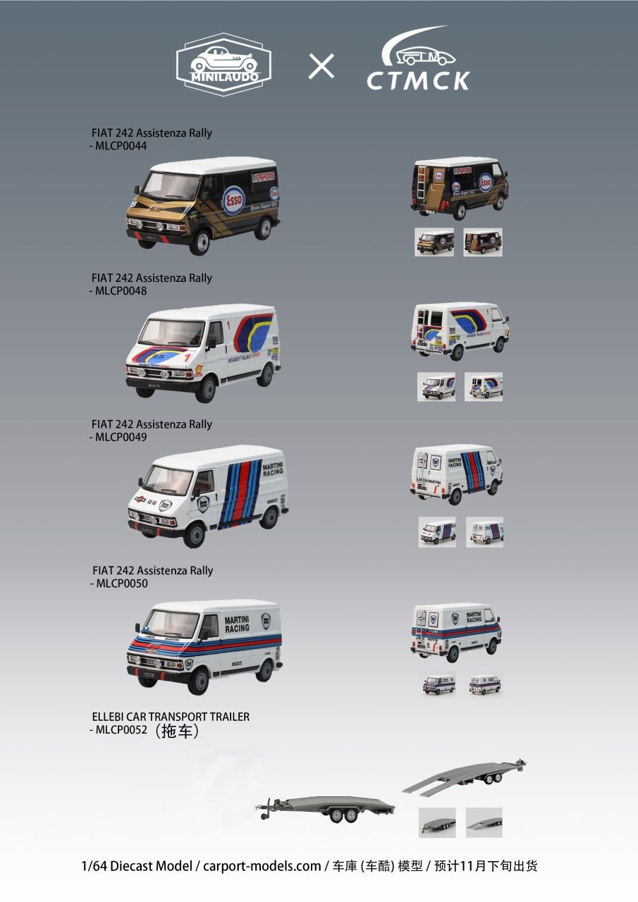 CarPort Model CPM 1:64 Diecast Model Fiat 242(C35)/Ellebi Car Transport Trailer