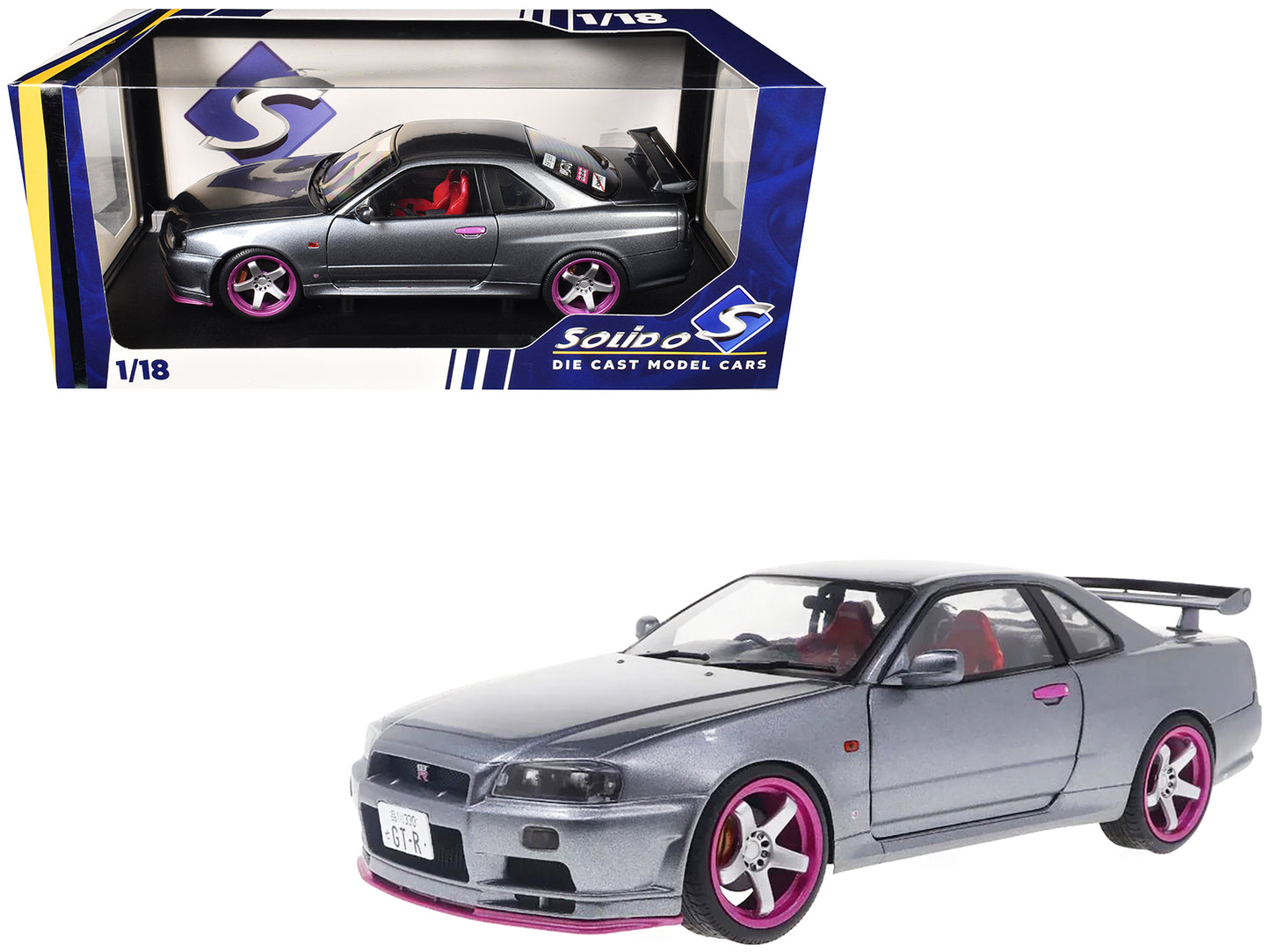 Solido 1:18 1999 Nissan Skyline GT-R (R34) Silver/Purple Metallic