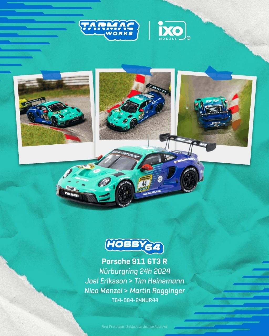 Tarmac Works 1:64 Porsche 911 GT3 R Nürburgring 24h 2024 Joel Eriksson / Tim Heinemann / Nico Menzel / Martin Ragginger