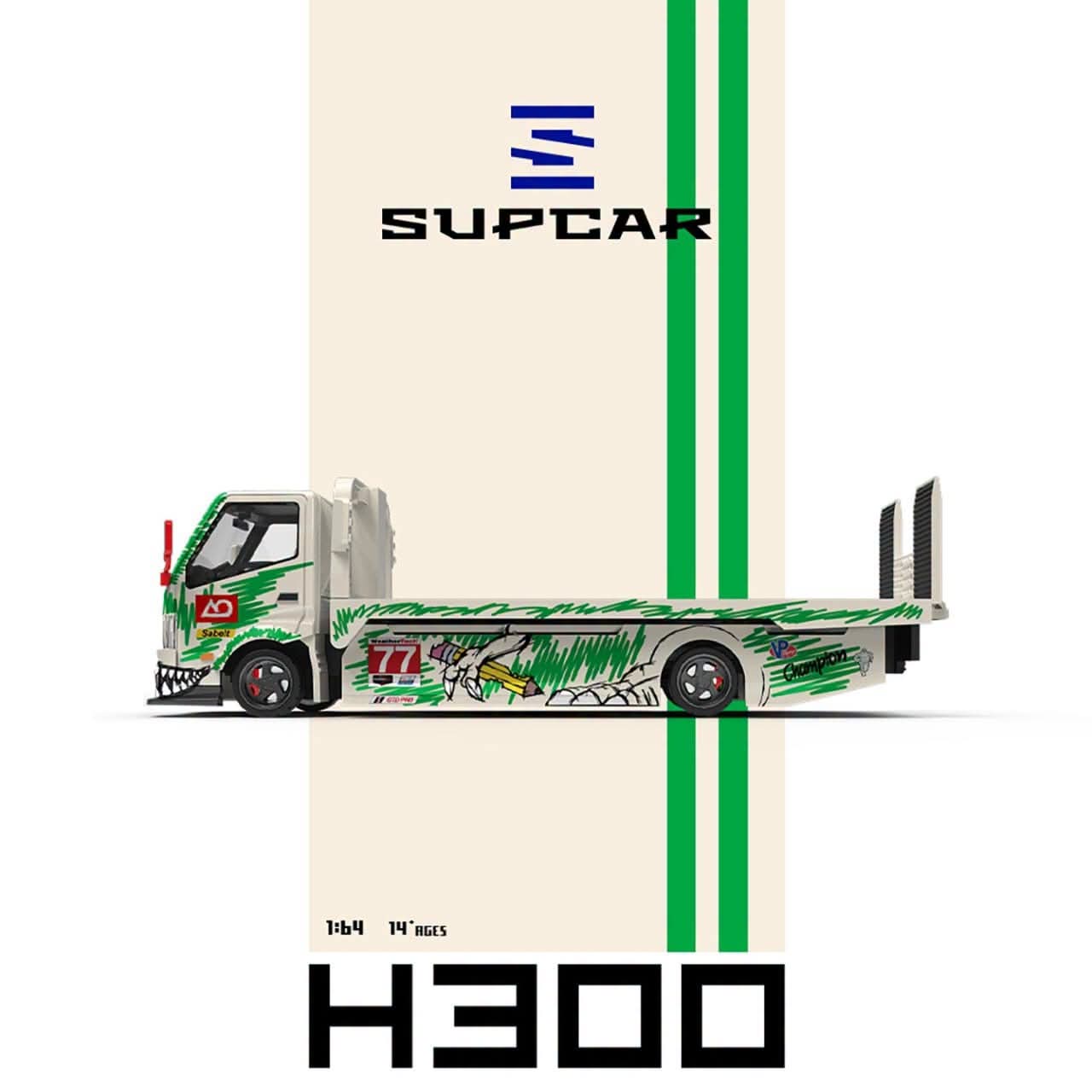 Supcar 1:64 Diecast H300 Tow Truck White/Green Livery