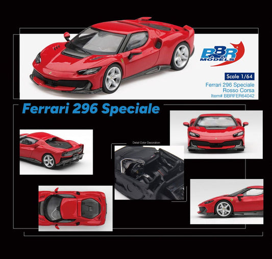 BBR Models 1:64 2024 Ferrari 296 Speciale Rosso Corsa BBRFER64042