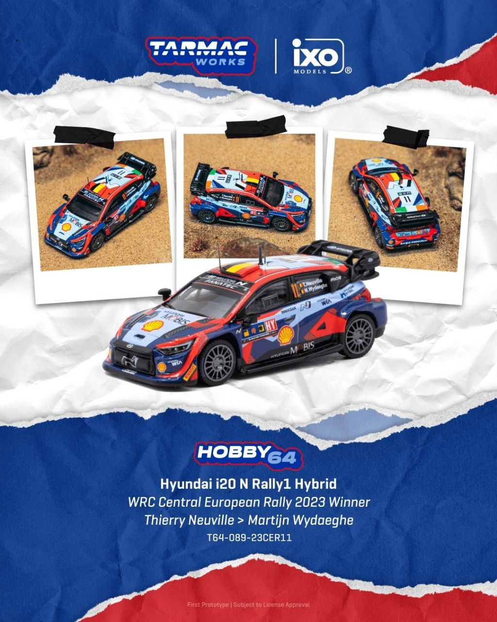 Tarmac Works 1:64 Hyundai i20 N Rally1 Hybrid WRC Central European Rally 2023 Winner Thierry Neuville/Martijn Wydaeghe