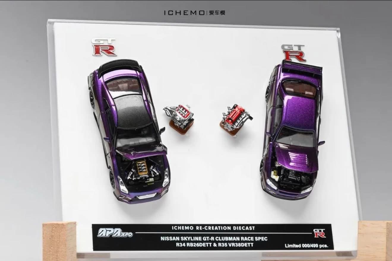 ICHEMO Re-Creation 1:64 Diecast Nissan Skyline GT-R Clubman Race Spec R34 RB26DETT & R35 VR38DETT Display Set | 2025 Auto Passion Alliance (APA)