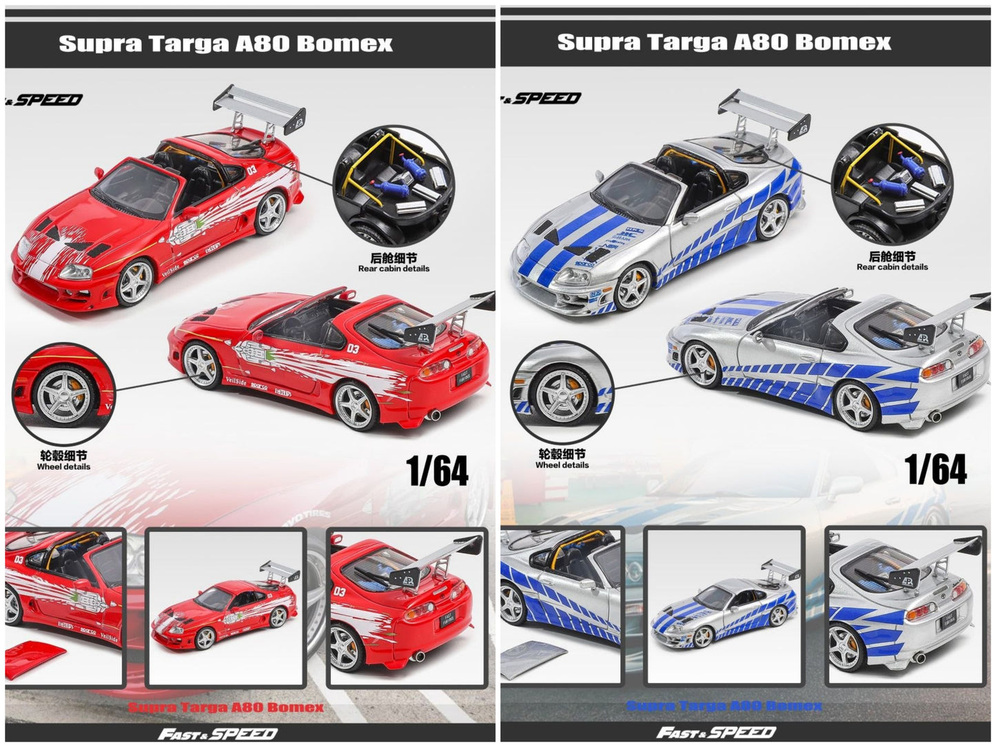 Fast Speed 1:64 Diecast Model
Supra A80 Targa Bomex Modified