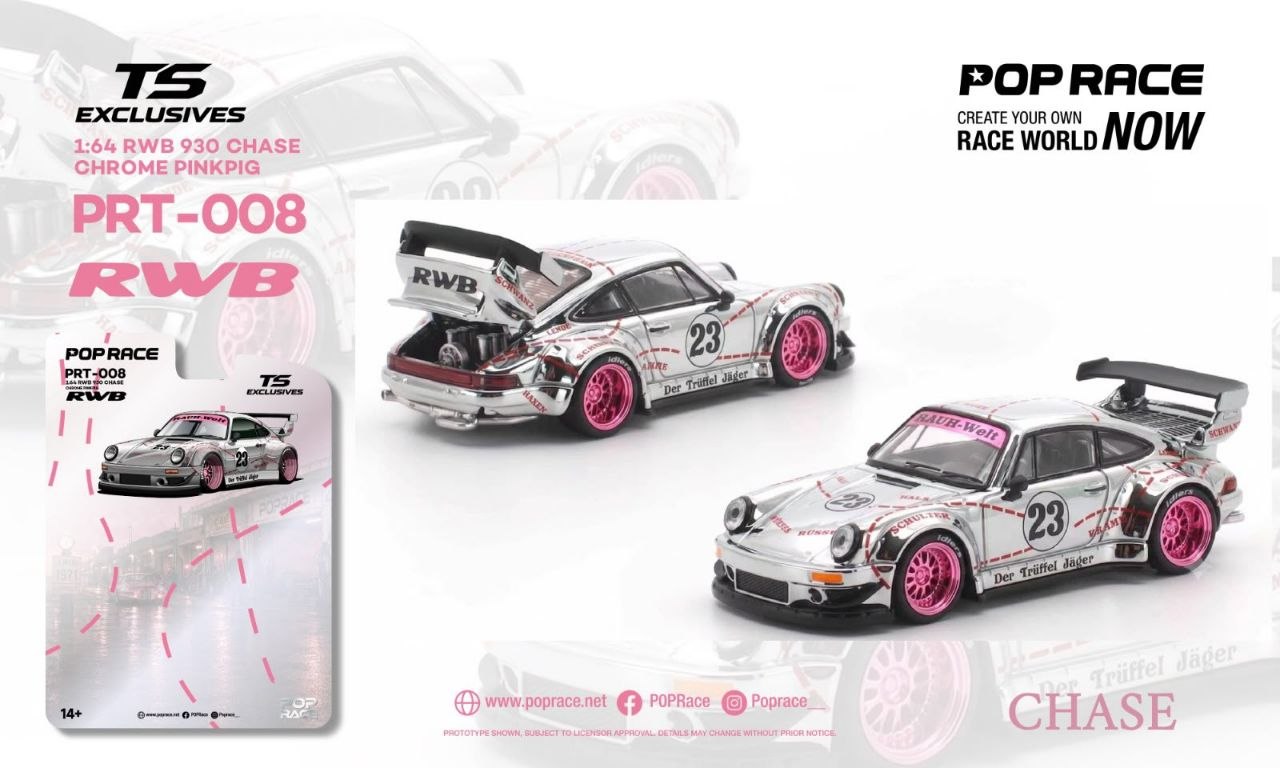 Pop Race 1:64 Porsche RWB 930 *Tokyo Station Exclusives* Pink Chrome