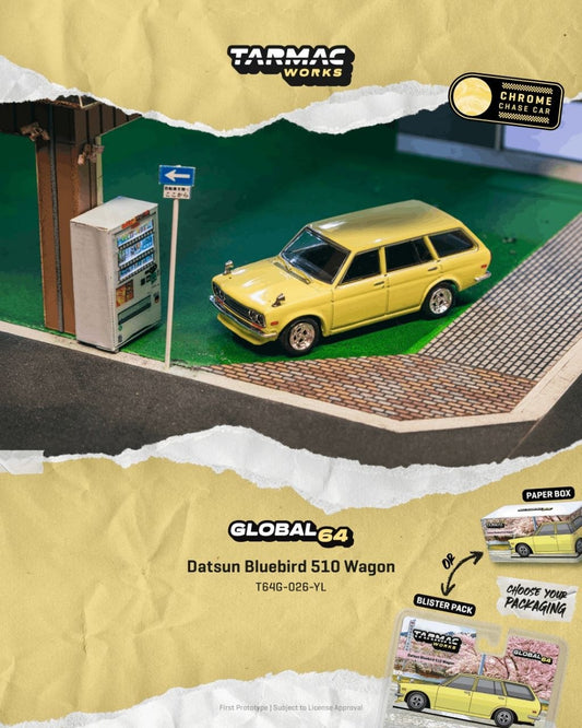 Tarmac Works 1:64 1973 Datsun 510 Bluebird Wagon Yellow
