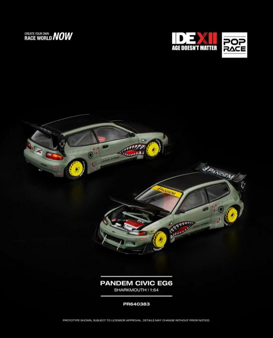 Pop Race 1:64 Pandem Civic EG6 Sharkmouth IDE 2025 PR640383