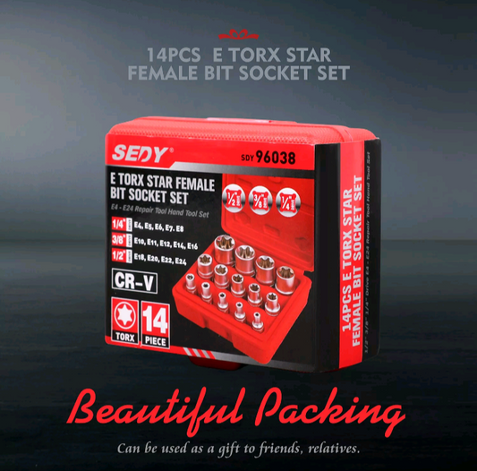 SEDY 14pcs Female E Torx Star Bit Socket Set 96038