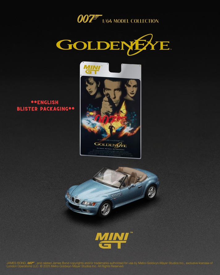 Mini GT 1:64 BMW Z3 “GoldenEye” #914 English Blister Packaging