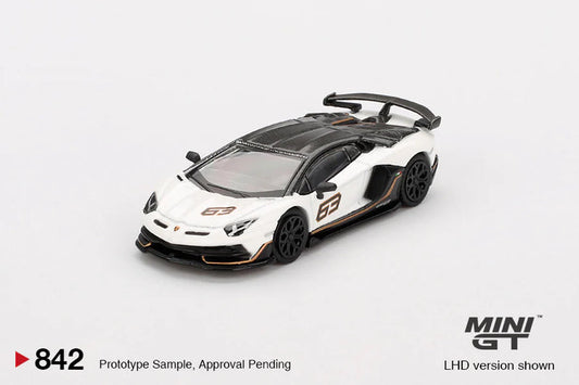 Mini GT 1:64 Lamborghini Aventador SVJ 63 Bianco Asopo (RHD)