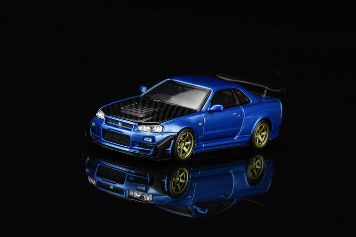 MotorHelix 1:64 Nissan Skyline GT-R (R34) Customized with GT Aero Kit Bayside Blue