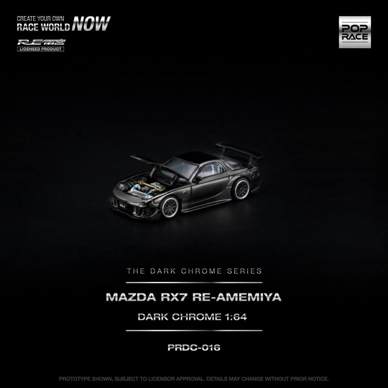 Pop Race 1:64 Mazda RX-7 RE-AMEMIYA Dark Chrome PRDC016