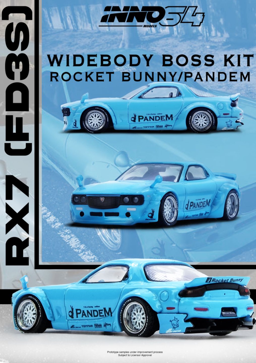 Inno64 Mazda RX-7 (FD3S) "PANDEM ROCKET BUNNY" Tiffany Blue
