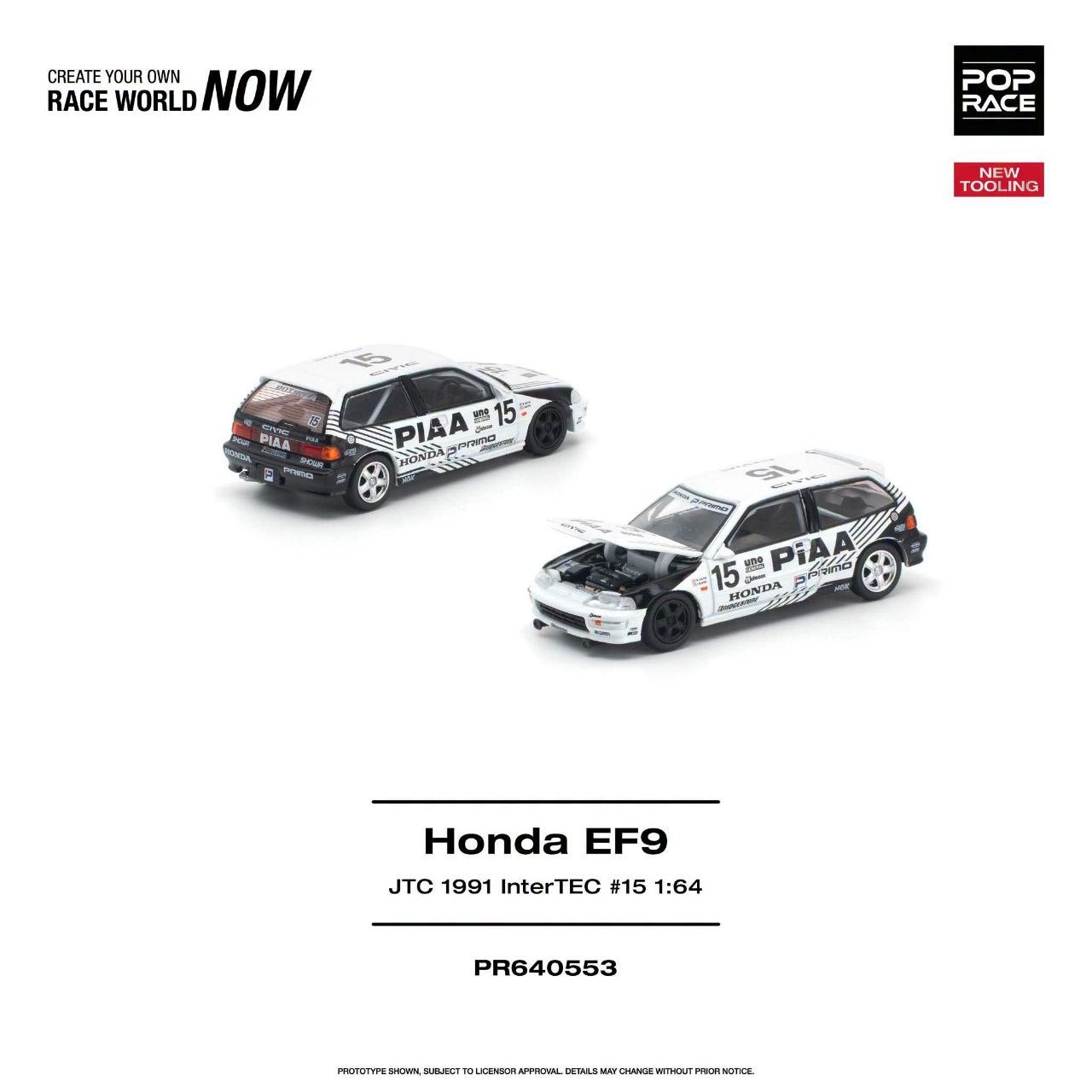 Pop Race 1:64 Honda Civic (EF9) #15 JTC 1991 InterTEC *NEW TOOLING* #0553