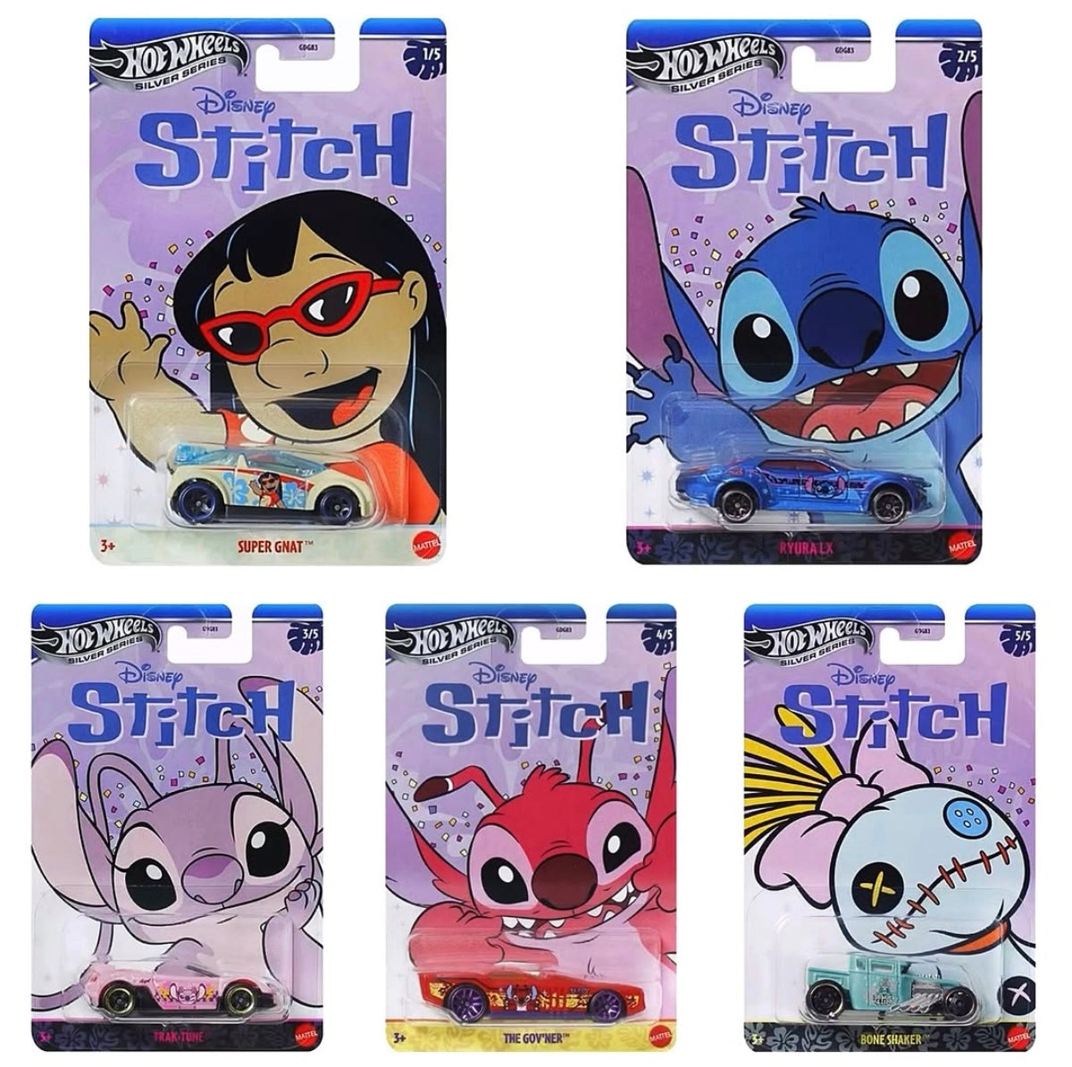 Hot Wheels 1:64 Silver Series Lilo & Stitch Full Set of X5 Cars