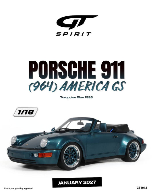GT Spirit 1:18 1993 Porsche 911 (964) America GS *Resin Series* Turquoise Blue