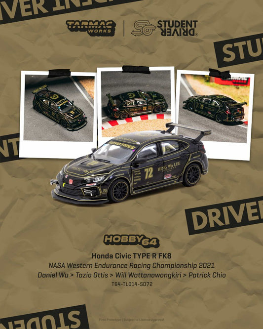Tarmac Works 1:64 2021 Honda Civic Type R FK8 Black Nasa Western Endurance Racing Championship Black